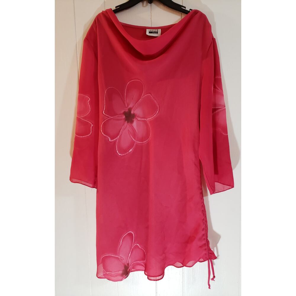 Vintage Leslie Fay floral size 16 pink short dress/tunic